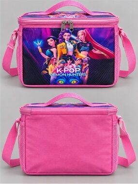 K-Pop Demon Hunters Large Insulated Lunch Box Bag - Pink with Shoulder Strap